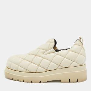 Bottega Veneta Cream Quilted Leather Slip On Loafers Size 41