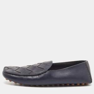 Bottega Veneta Navy Blue Intrecciato Leather Douglas Loafers Size 43.5