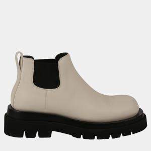 Bottega Veneta Cream Leather Lug Chelsea Ankle Boots Size 38