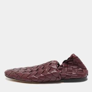 Bottega Veneta Burgundy Intrecciato Leather Slider Loafers Size 42