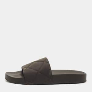 Bottega Veneta Brown Quilted Rubber Pool Slides Size 42