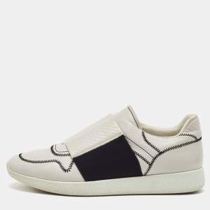 Bottega Veneta White Leather Intrecciato Slip On Sneakers Size 42.5