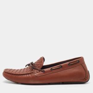 Bottega Veneta Brown Intrecciato Leather Cervo Wave Driver Bow Loafers Size 41.5