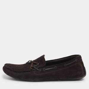 Pre Owned Bottega Veneta Brown Intrecciato Suede Loafers Size 43.5