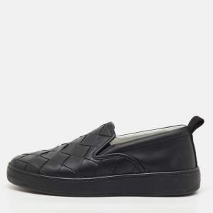 Pre Owned Bottega Veneta Black Leather Dodger Slip On Sneakers Size 46