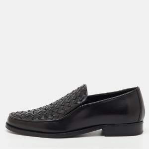 Pre Owned Bottega Veneta Black Intrecciato Leather Slip On Loafers Size 39