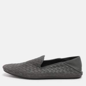 Pre Owned Bottega Veneta Grey Intrecciato Leather Smoking Slippers Size 42