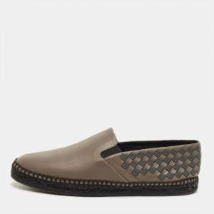 Pre Owned Bottega Veneta Dark Green Leather Intrecciato Espadrille Flats Size 42