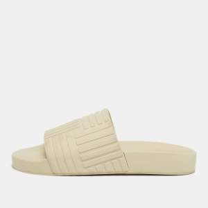 Pre Owned Bottega Veneta Beige Rubber Pool Slippers Size 36