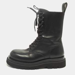 Pre Owned Bottega Veneta Size 41 Black Leather Combat Boots
