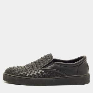 مملوكة مسبقًا Bottega Veneta Size 40.5 Black Intrecciato Leather Slip On Sneakers