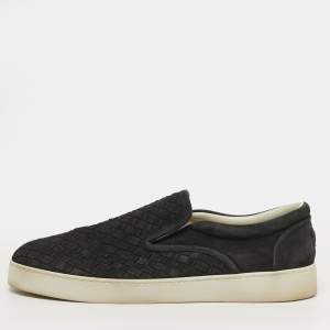 Pre Owned Bottega Veneta Dodger Size 44.5 Black intrecciato Suede Slip On Sneakers