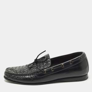 مملوكة مسبقًا Bottega Veneta Size 42 Black Intrecciato Leather Bow Slip On Loafers
