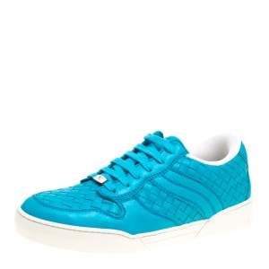 Bottega Veneta Blue Intrecciato Leather Speedster Sneakers Size 41.5