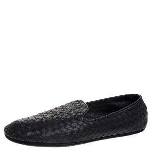Pre Owned Bottega Veneta Black Intrecciato Leather Smoking Slippers Size 45