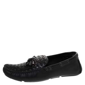 Pre Owned Bottega Veneta Black Intrecciato Leather Bow Detail Loafers Size 44