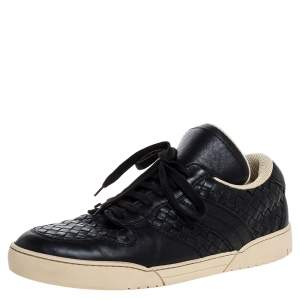 Bottega Veneta Black Intrecciato Leather Lace Up Low Top Sneakers Size 41
