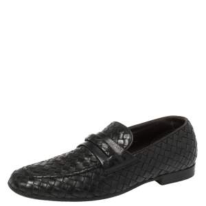 Pre Owned Bottega Veneta Black Intrecciato Leather Loafers 40