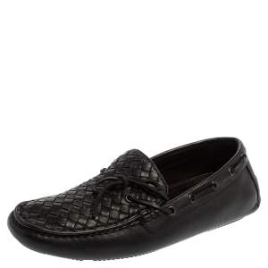 Bottega Veneta Black Intrecciato Leather Bow Slip On Loafers Size 41