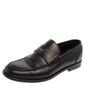 Pre Owned Bottega Veneta Black Leather Penny Loafers Size 42.5