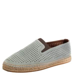 Pre Owned Bottega Veneta Blue Perforated Suede Slip On Espadrilles Size 42