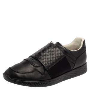 Bottega Veneta Black Intreciatto Leather Low Top Sneakers Size 43