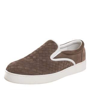Bottega Veneta Brown Intrecciato Suede Slip On Sneakers Size 41