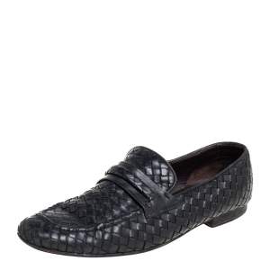 Pre Owned Bottega Veneta Black Intrecciato Leather Loafer Size 42.5