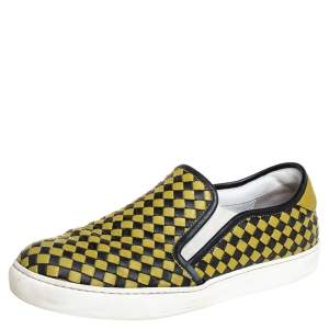 Bottega Veneta Yellow/Black Intrecciato Leather Slip On Sneakers Size 43