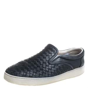 Bottega Veneta Black Leather Intrecciato Low Top Sneakers Size 40.5