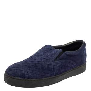 Bottega Veneta Navy Blue Intreciato Suede Slip on Sneakers Size 44