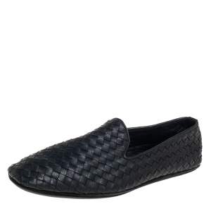 Pre Owned Bottega Veneta Black Intrecciato Leather Smoking Slippers Size 42.5