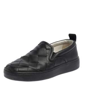 Bottega Veneta Black Intrecciato Leather Slip On Sneakers Size 40