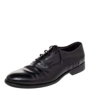 Bottega Veneta Black Intrecciato Leather Lace Up Oxford Size 43