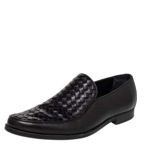 Pre Owned Bottega Veneta Black Intrecciato Leather Loafers Size 46