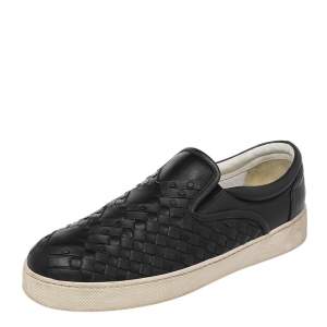Bottega Veneta Black Intrecciato Leather Slip On Sneakers Size 41