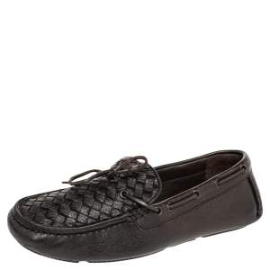 Bottega Veneta Dark Brown Intrecciato Leather Bow Slip On Loafers Size 41