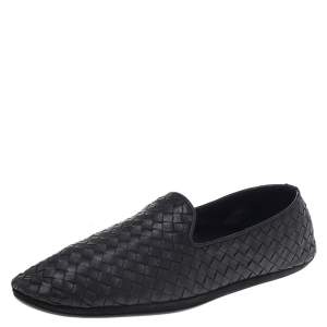 Pre Owned Bottega Veneta Black Intrecciato Leather Smoking Slippers Size 43
