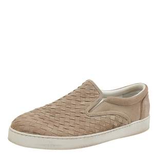 Bottega Veneta Beige Intrecciato Suede Slip on Sneakers Size 44