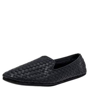 Pre Owned Bottega Veneta Black Intrecciato Leather Smoking Slippers Size 42