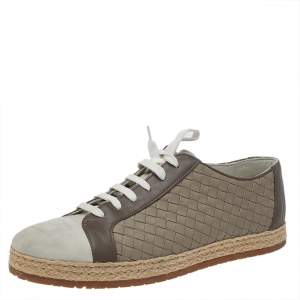 Bottega Veneta Brown/Grey Intrecciato Leather And Suede Cap Toe Espadrille Low Top Sneakers Size 41