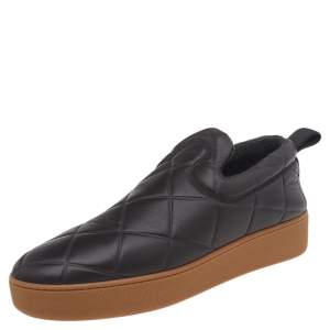 Bottega Veneta Brown Quilted Leather Slip On Sneakers Size 45