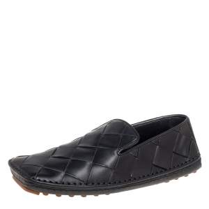 Pre Owned Bottega Veneta Black Intrecciato Leather Douglas Loafers Size 37