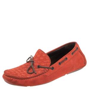 Bottega Veneta Orange Intrecciato Suede Bow Slip On Loafers Size 40.5