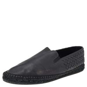 Bottega Veneta Black Intrecciato Leather Slip On Espadrilles Size 44