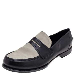 Pre Owned Bottega Veneta Black/Cream Suede And Leather Slip on Loafers Size 45