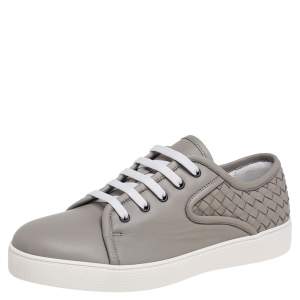 Bottega Veneta Grey Intrecciato Leather Low Top Sneakers Size 42.5