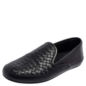 Pre Owned Bottega Veneta Black Intrecciato Leather Smoking Slippers Size 40