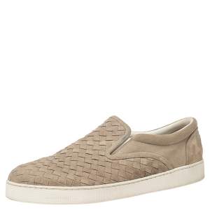 Bottega Veneta Sand Intrecciato Suede Dodger Slip-On Sneakers Size 44