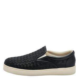 Bottega Veneta Black Intrecciato Leather Slip On Sneakers EU 42